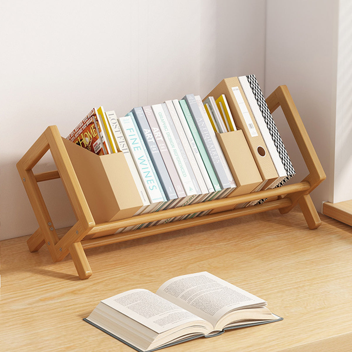 Bamboo Desktop Bookshelf Organizer for Home and Office