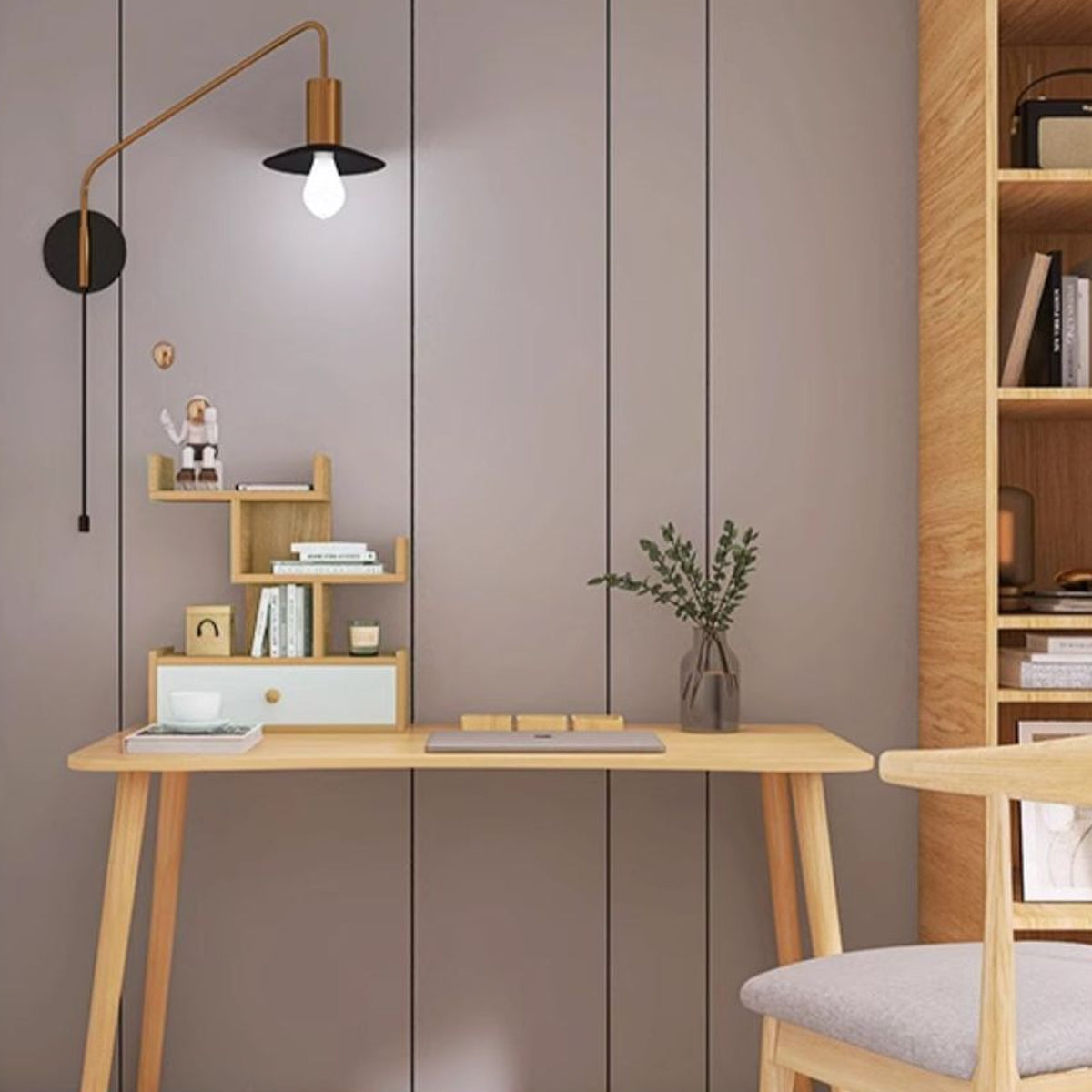 Multi Layer Wooden Desktop Shelf with Drawers Home Office Sturdy