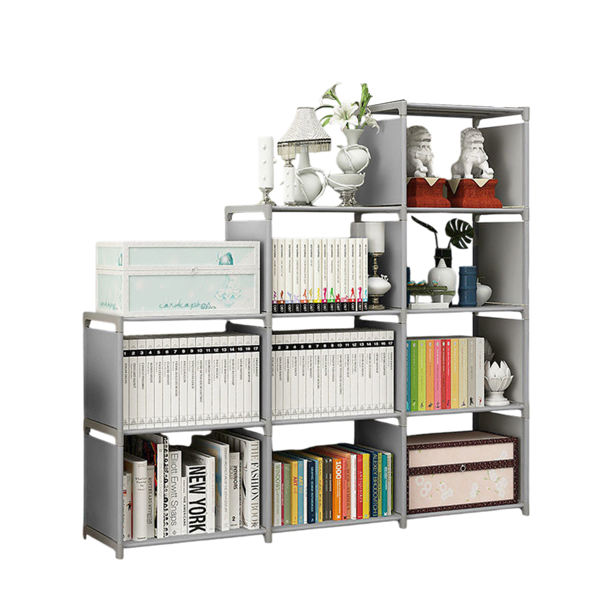 Bookshelf Cabinet Steel Frame 12 Compartments