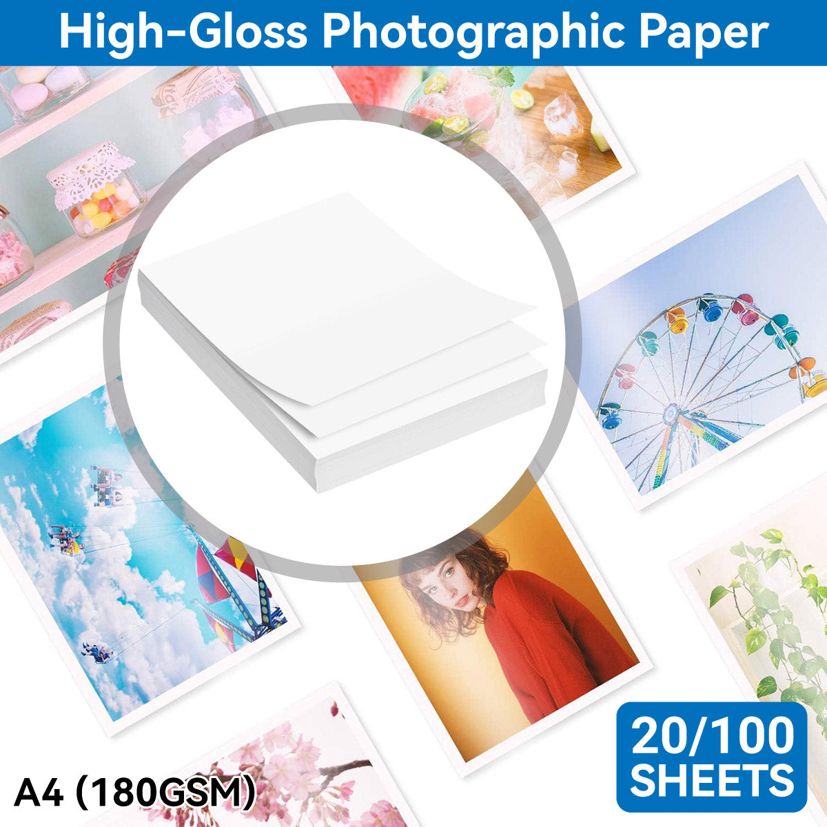 20-100 Sheets A4 High-Gloss Photo Paper Inkjet