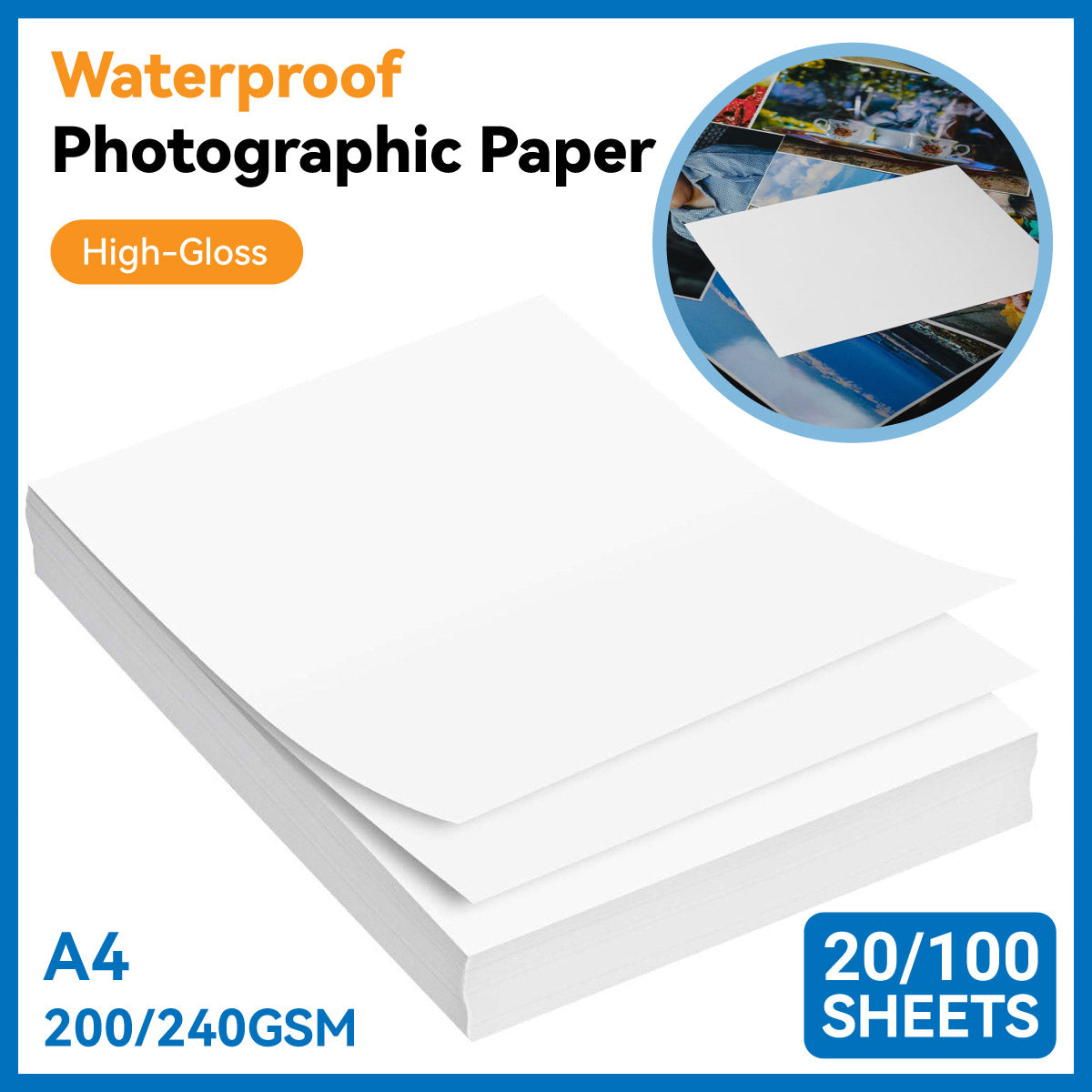 20-100 Sheets A4 Photo Paper Waterproof High Gloss