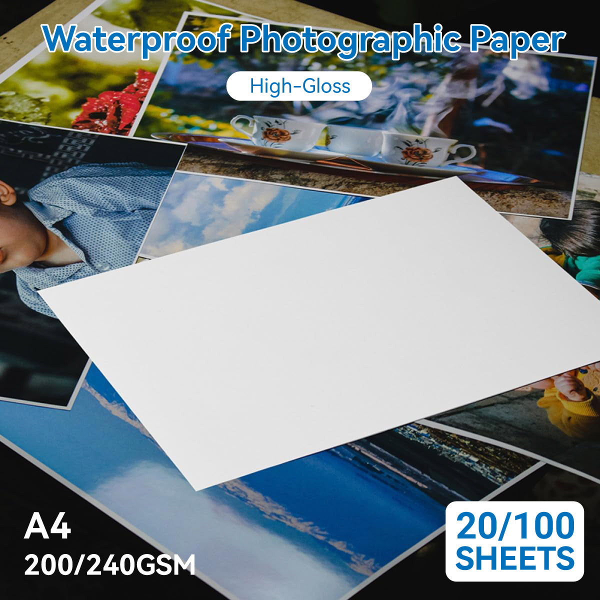 20-100 Sheets A4 Photo Paper Waterproof High Gloss
