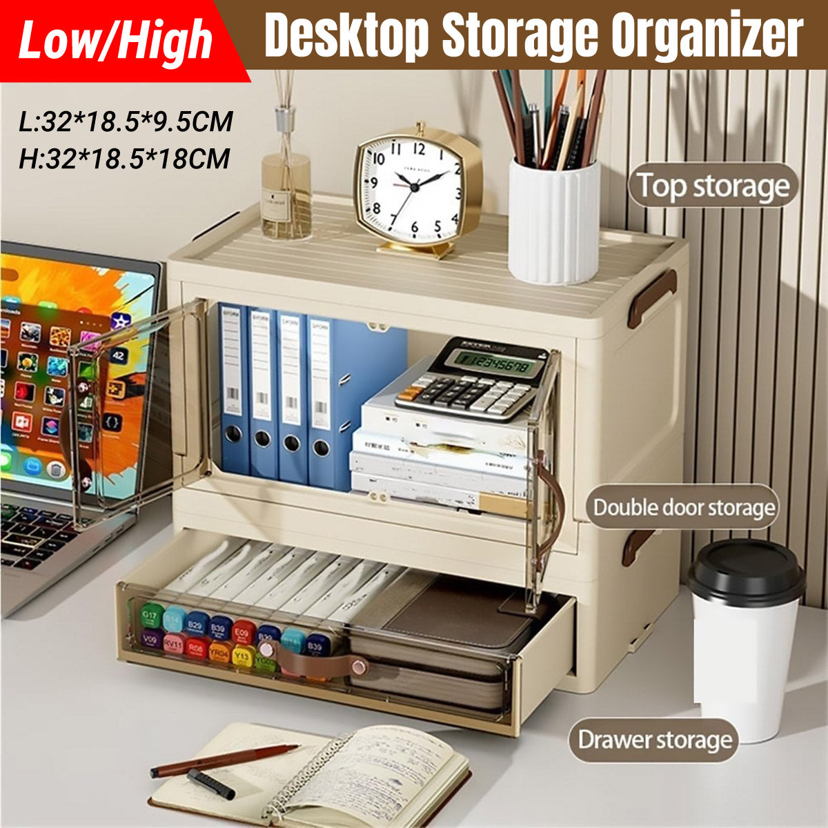 Modular Desktop Drawer Organiser with Clear Doors