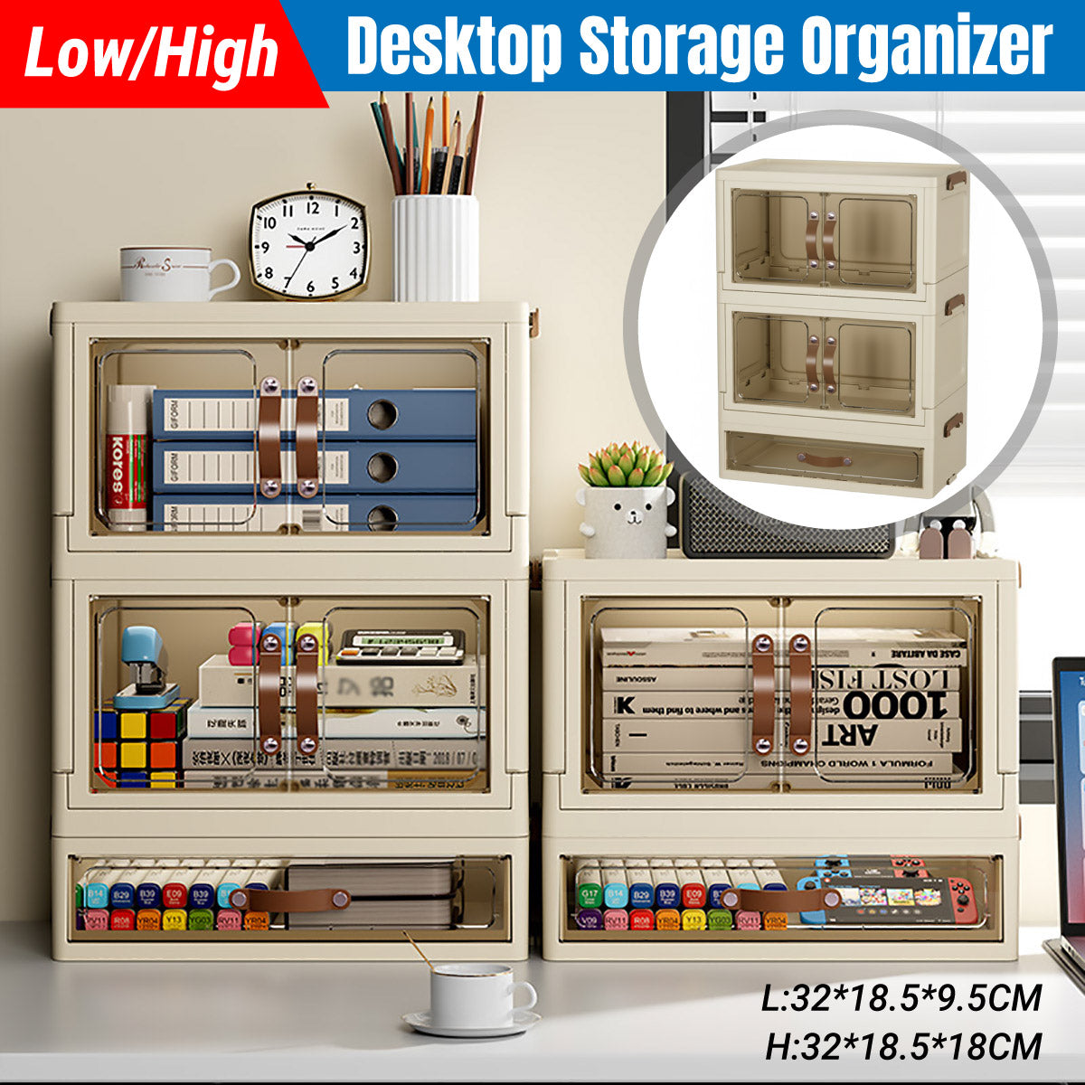 Modular Desktop Drawer Organiser with Clear Doors