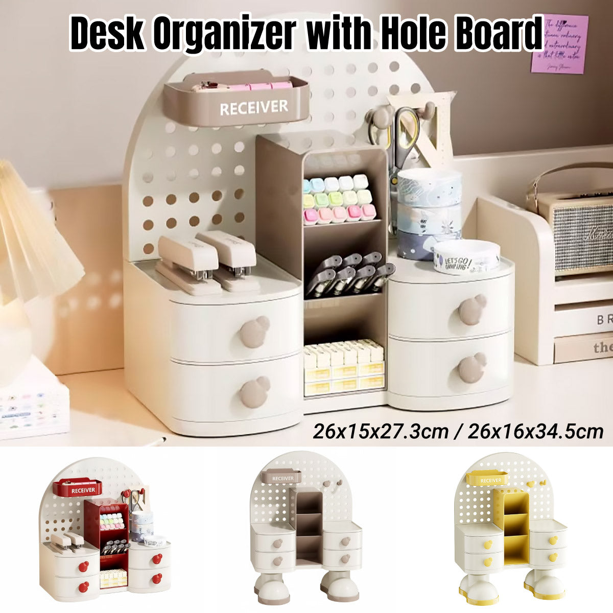 Desk Organizer with Pegboard and Drawer for Office