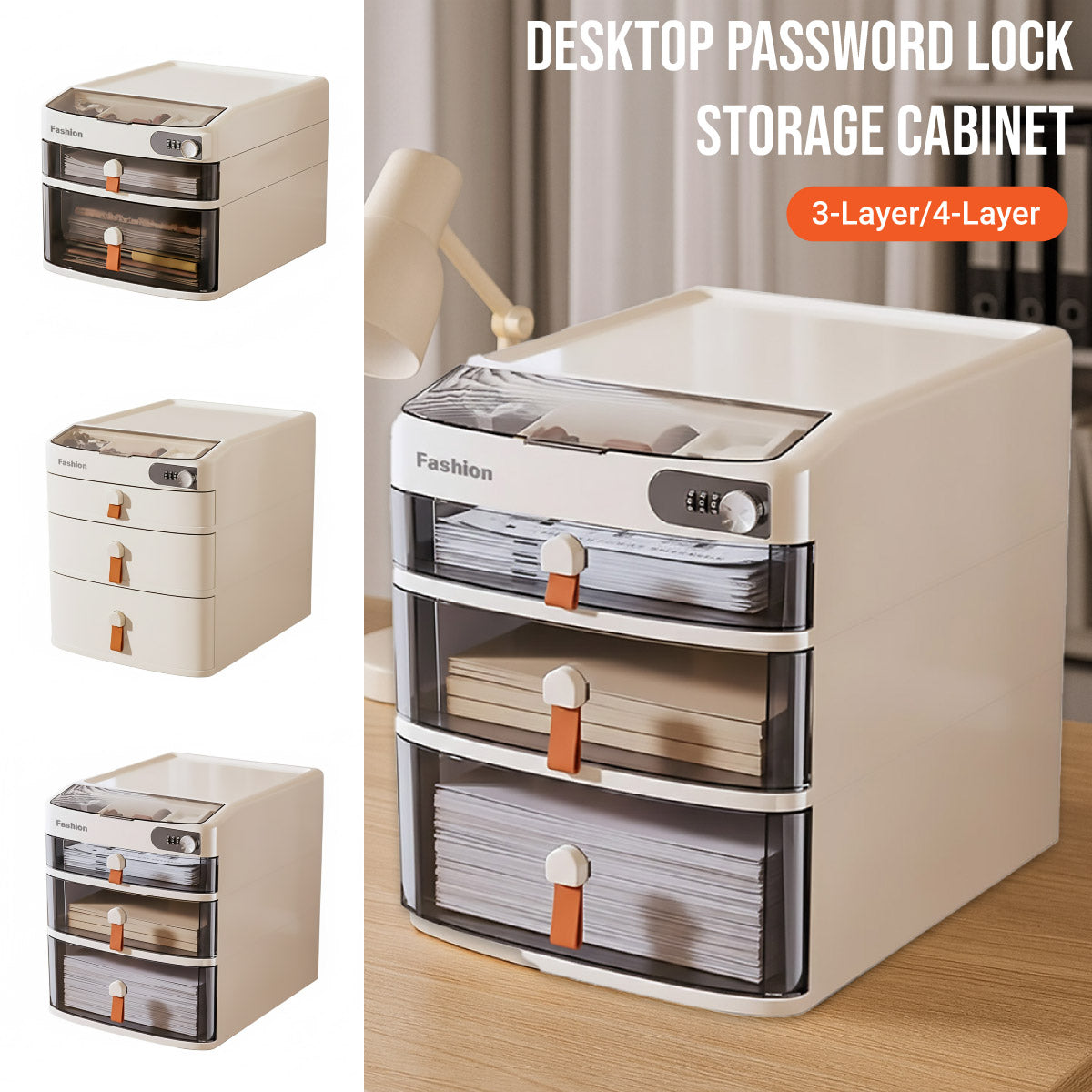 Multi-Layer Desktop Cabinet with Password Lock