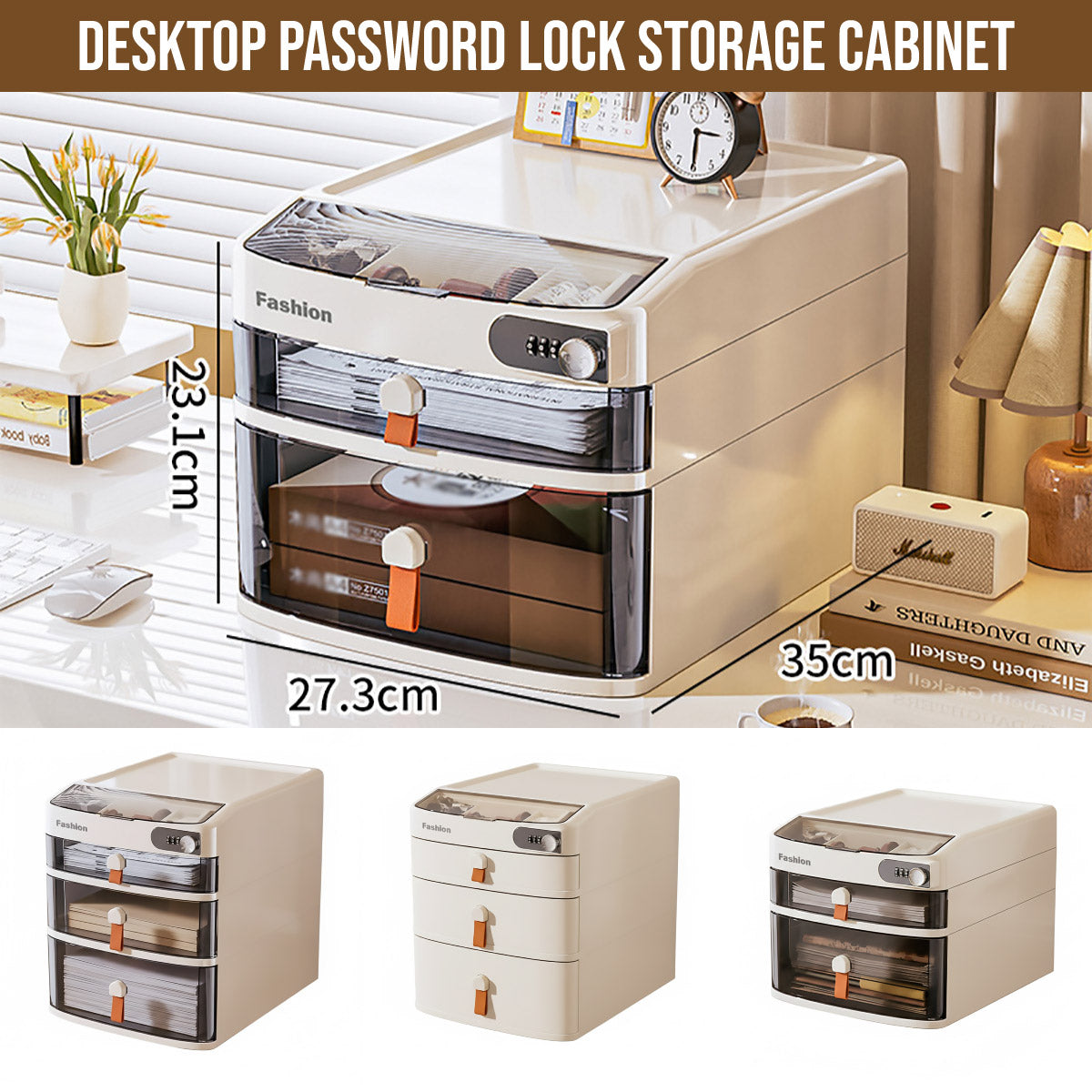 Multi-Layer Desktop Cabinet with Password Lock