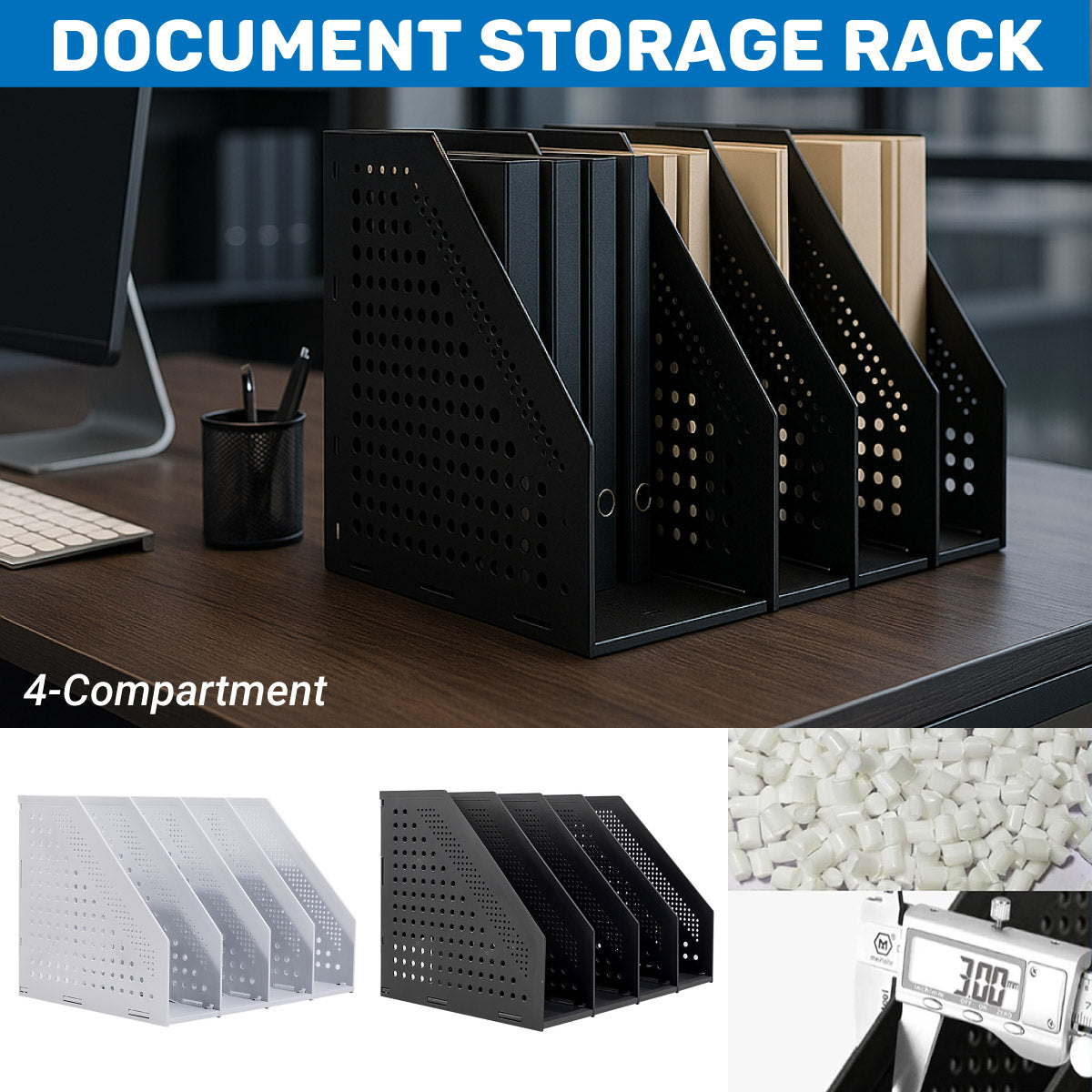 4-Compartment Document Storage Rack Foldable HIPS