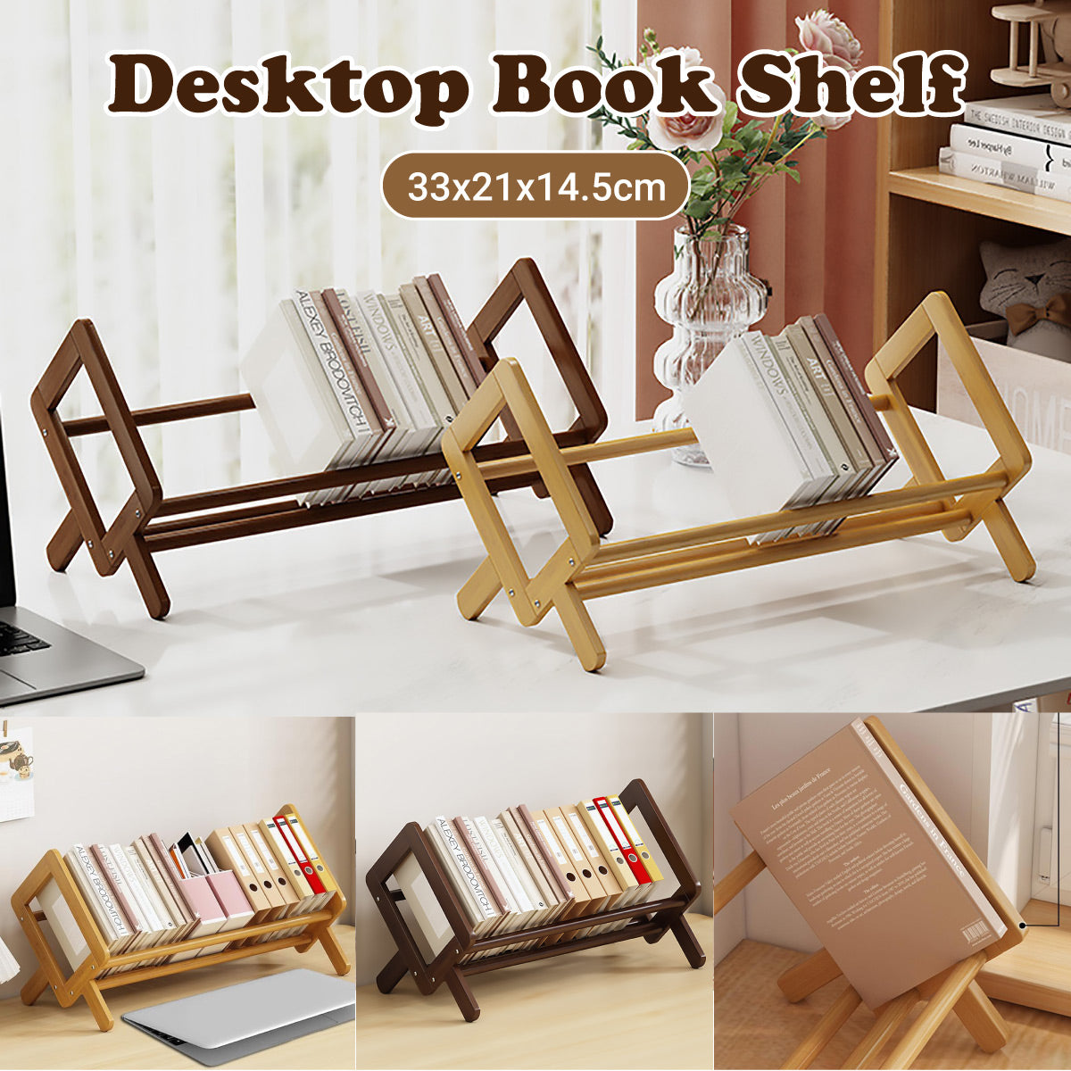 Bamboo Desktop Bookshelf with Angled Design