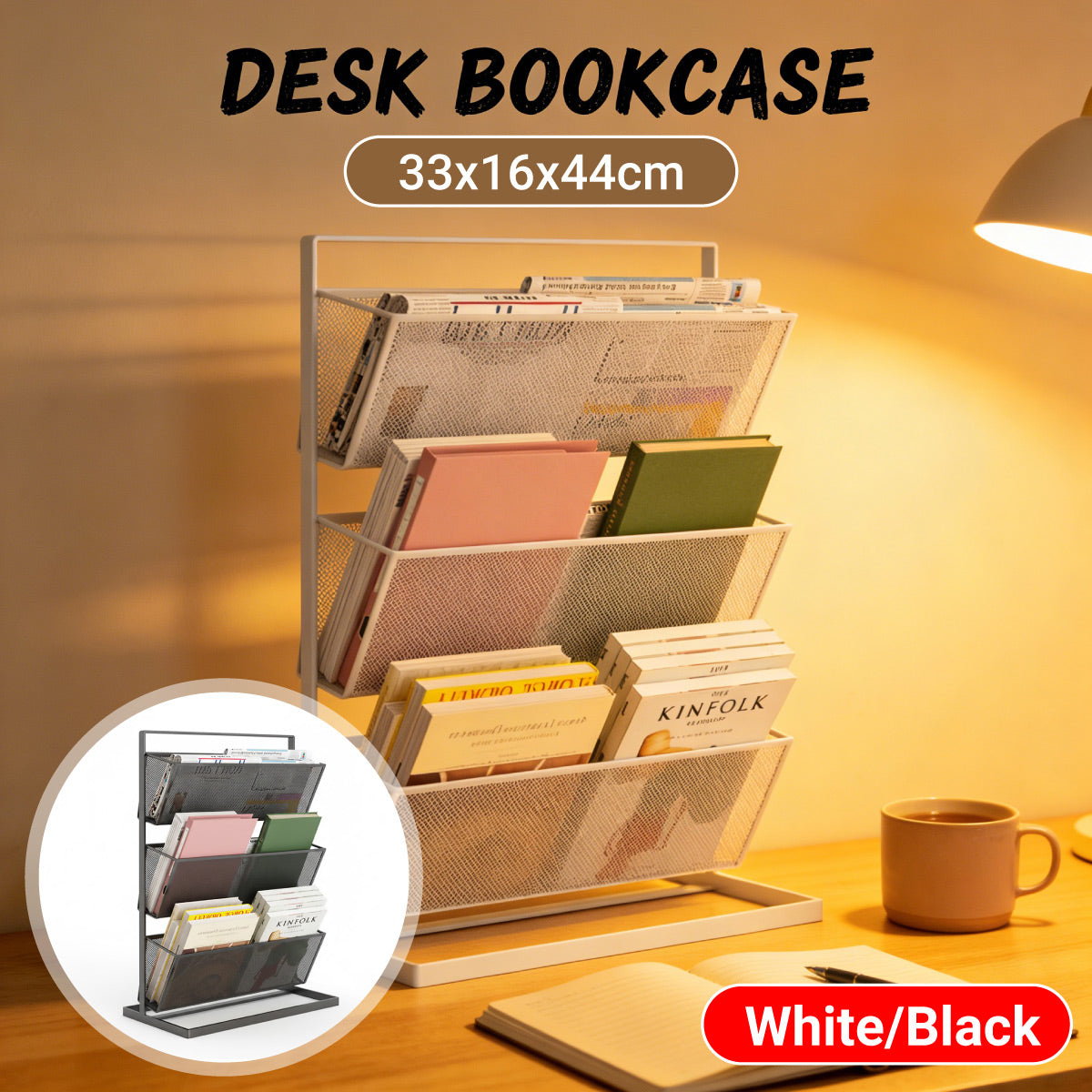 3-Tier Desktop Mesh Bookshelf for Magazines