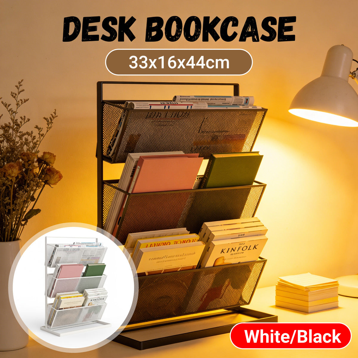 3-Tier Desktop Mesh Bookshelf for Magazines
