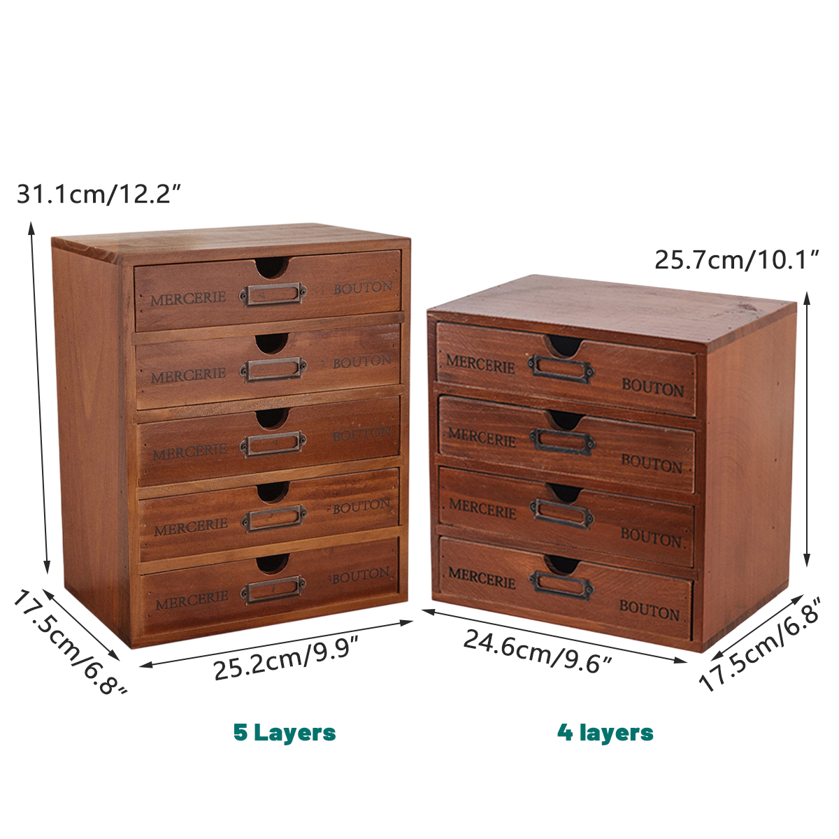 Solid Wood Desktop Storage Box with 4 or 5 Drawers