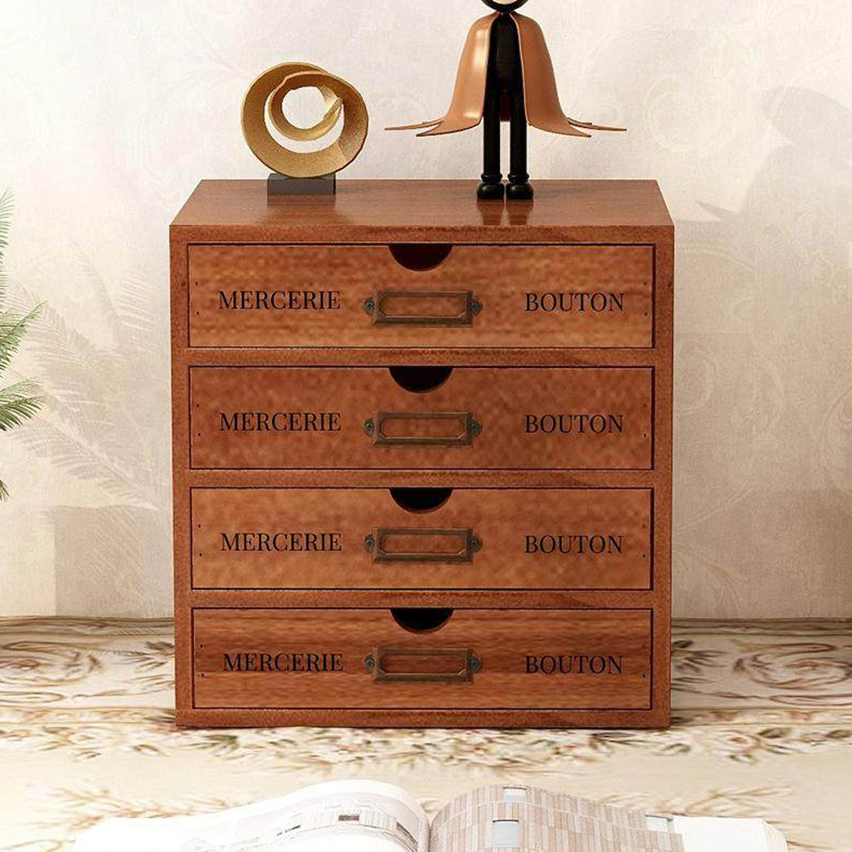 Solid Wood Desktop Storage Box with 4 or 5 Drawers