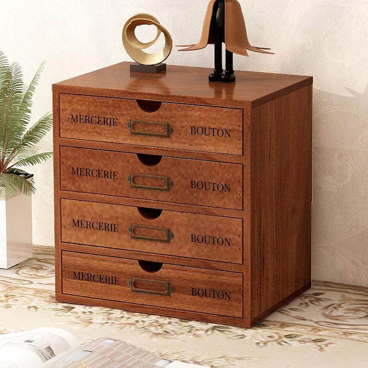 Solid Wood Desktop Storage Box with 4 or 5 Drawers