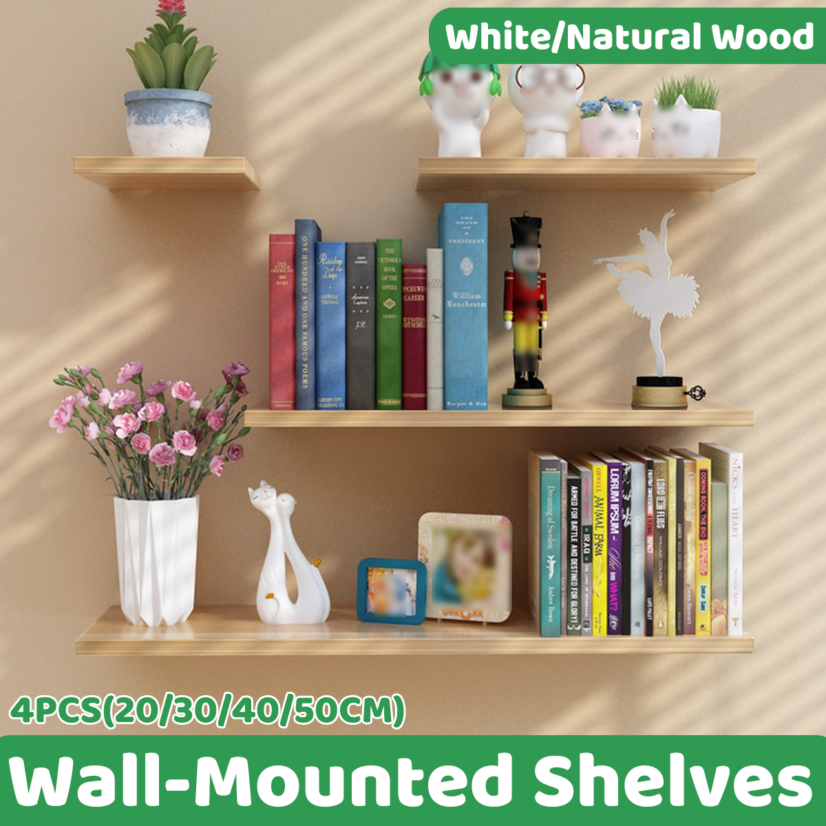4 Pcs Wall-Mounted Floating Shelves for Home Decor