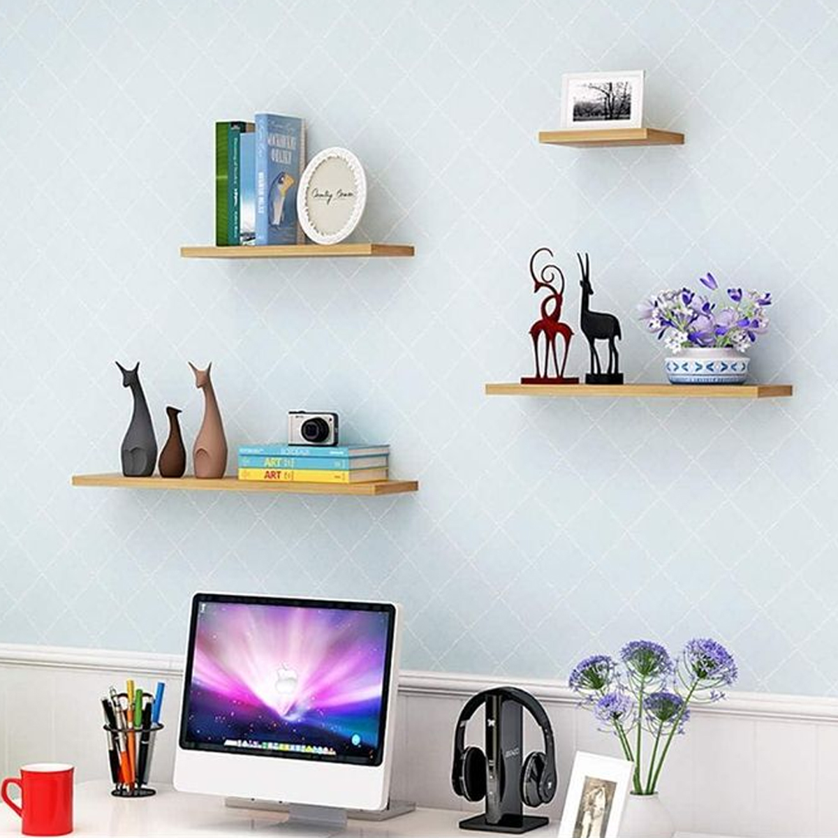 4 Pcs Wall-Mounted Floating Shelves for Home Decor
