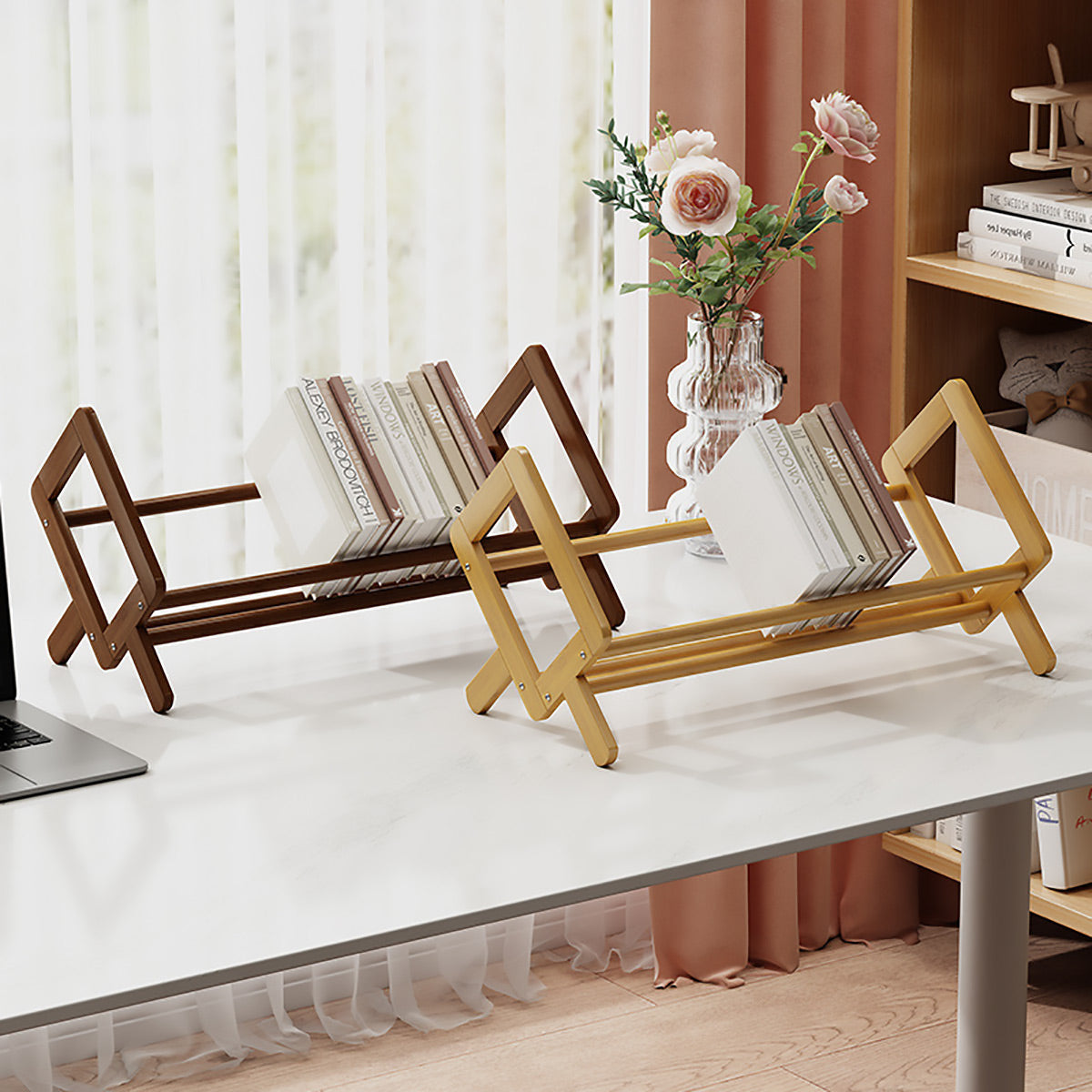 Bamboo Desktop Bookshelf with Angled Design