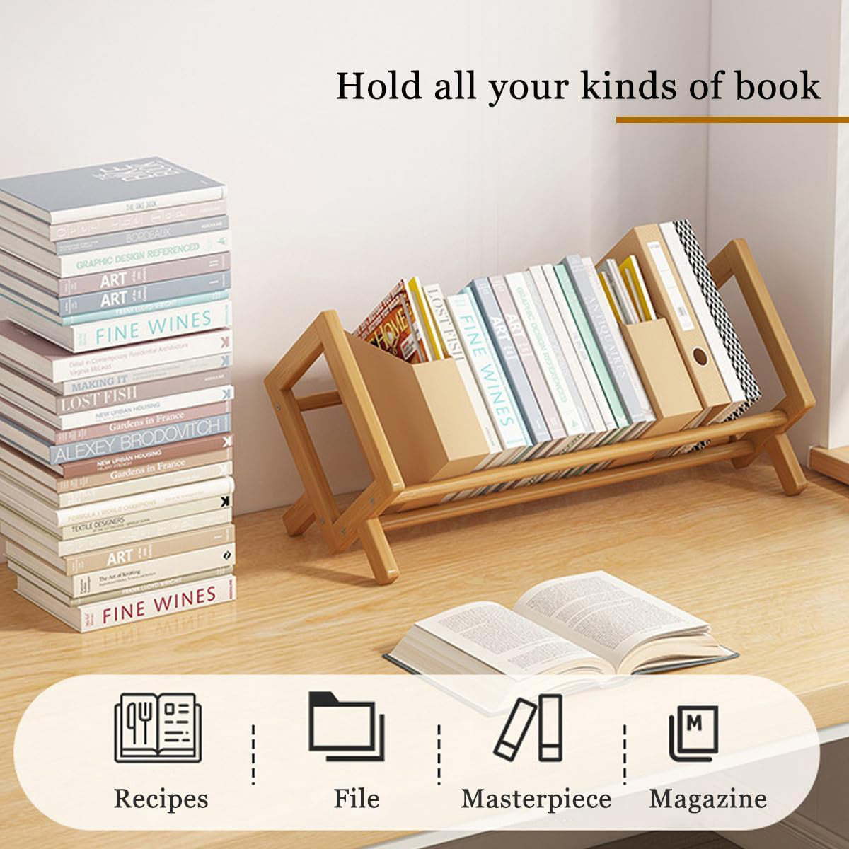 Bamboo Desktop Bookshelf with Angled Design