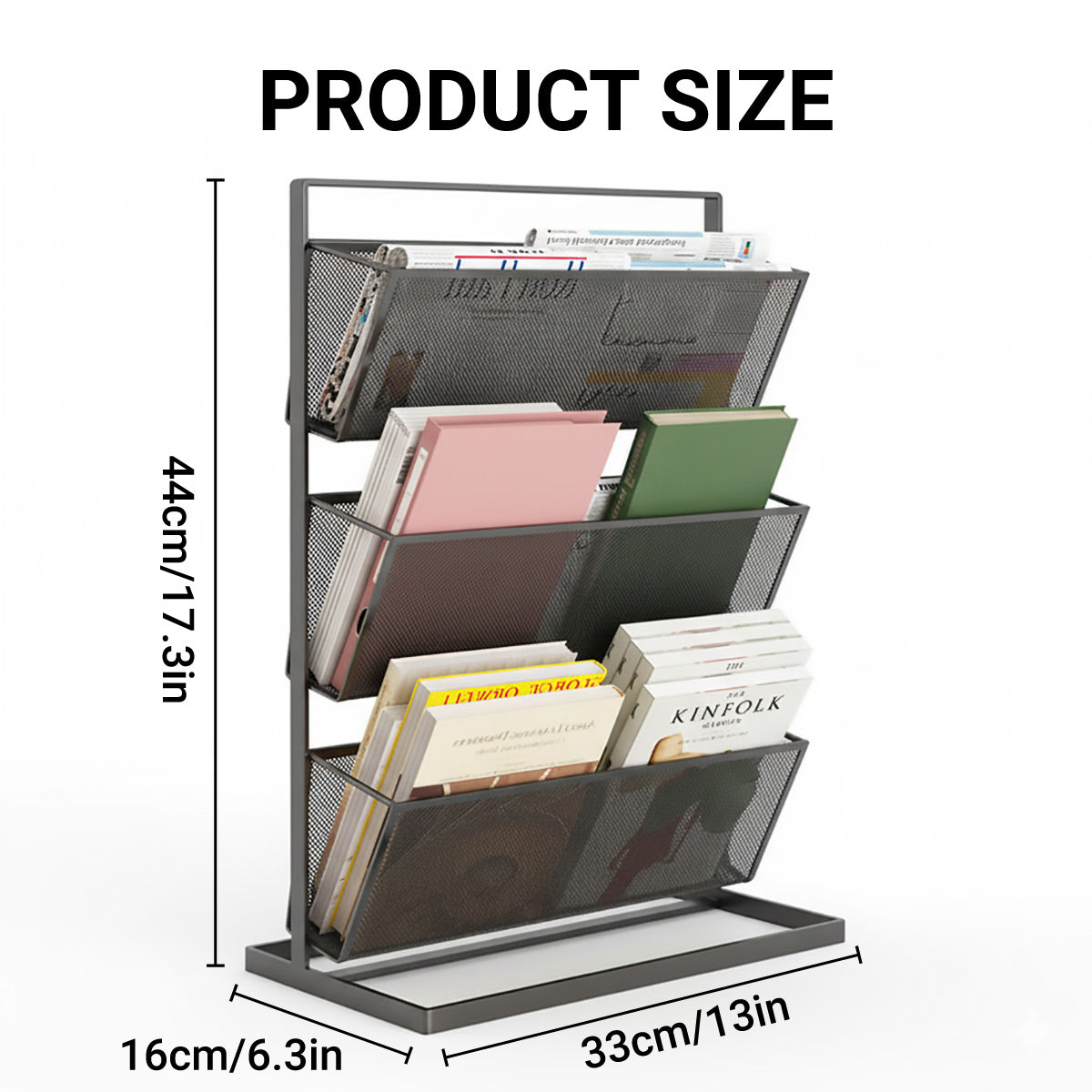 3-Tier Desktop Mesh Bookshelf for Magazines