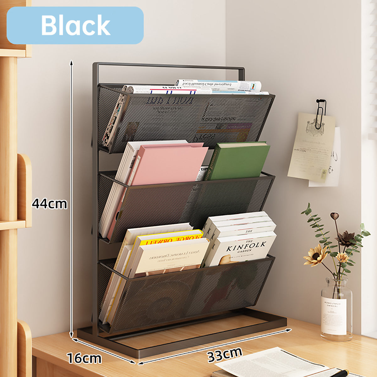3-Tier Desktop Mesh Bookshelf for Magazines