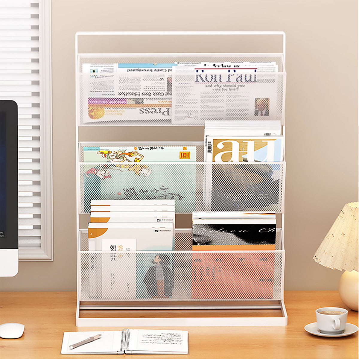 3-Tier Desktop Mesh Bookshelf for Magazines