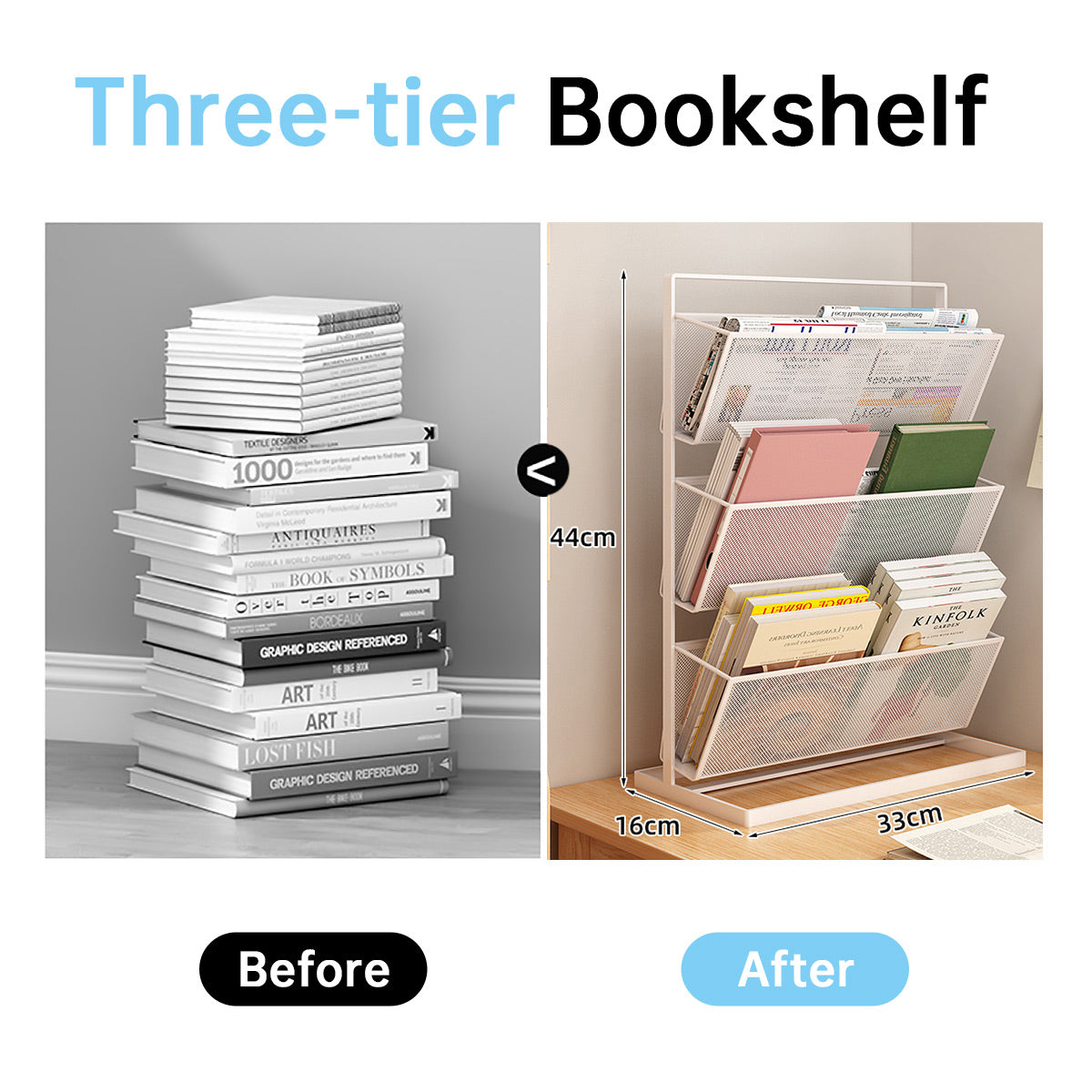 3-Tier Desktop Mesh Bookshelf for Magazines