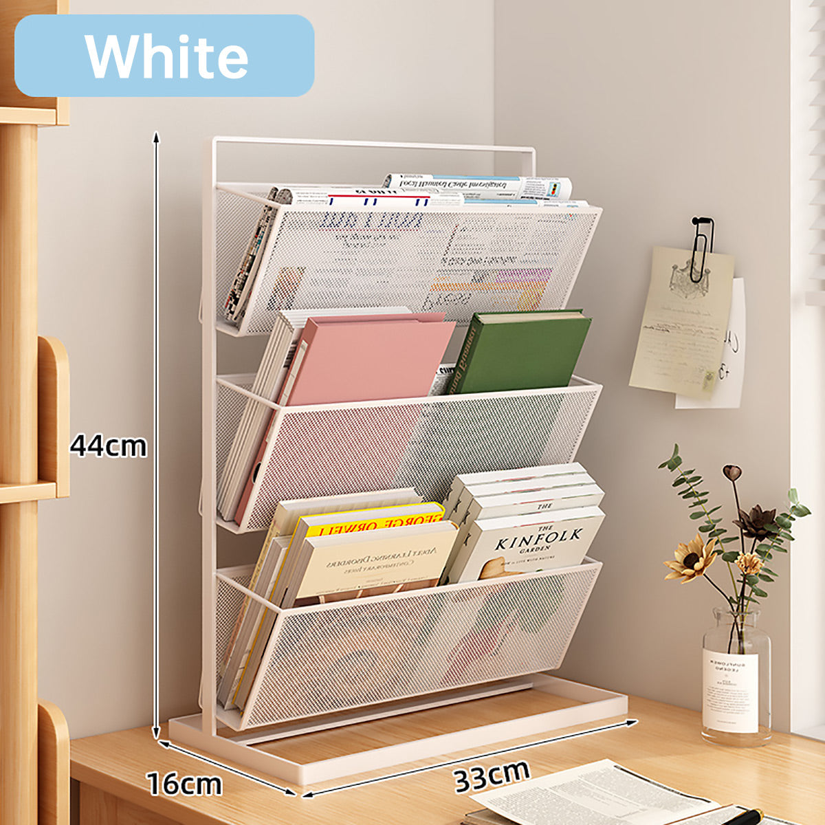 3-Tier Desktop Mesh Bookshelf for Magazines