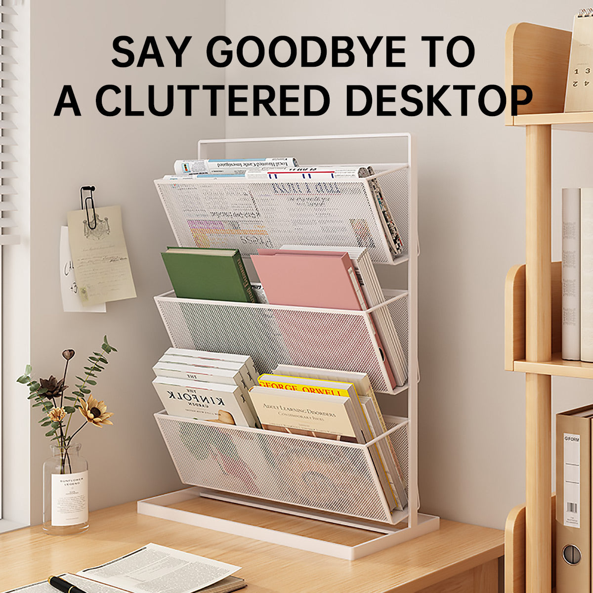 3-Tier Desktop Mesh Bookshelf for Magazines