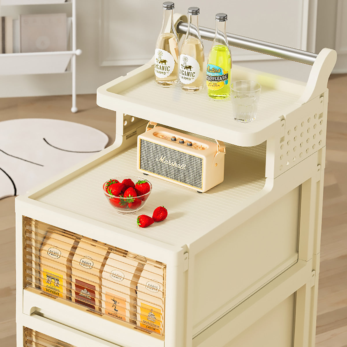 4-Tier Storage Trolley Transparent Drawers on Wheels