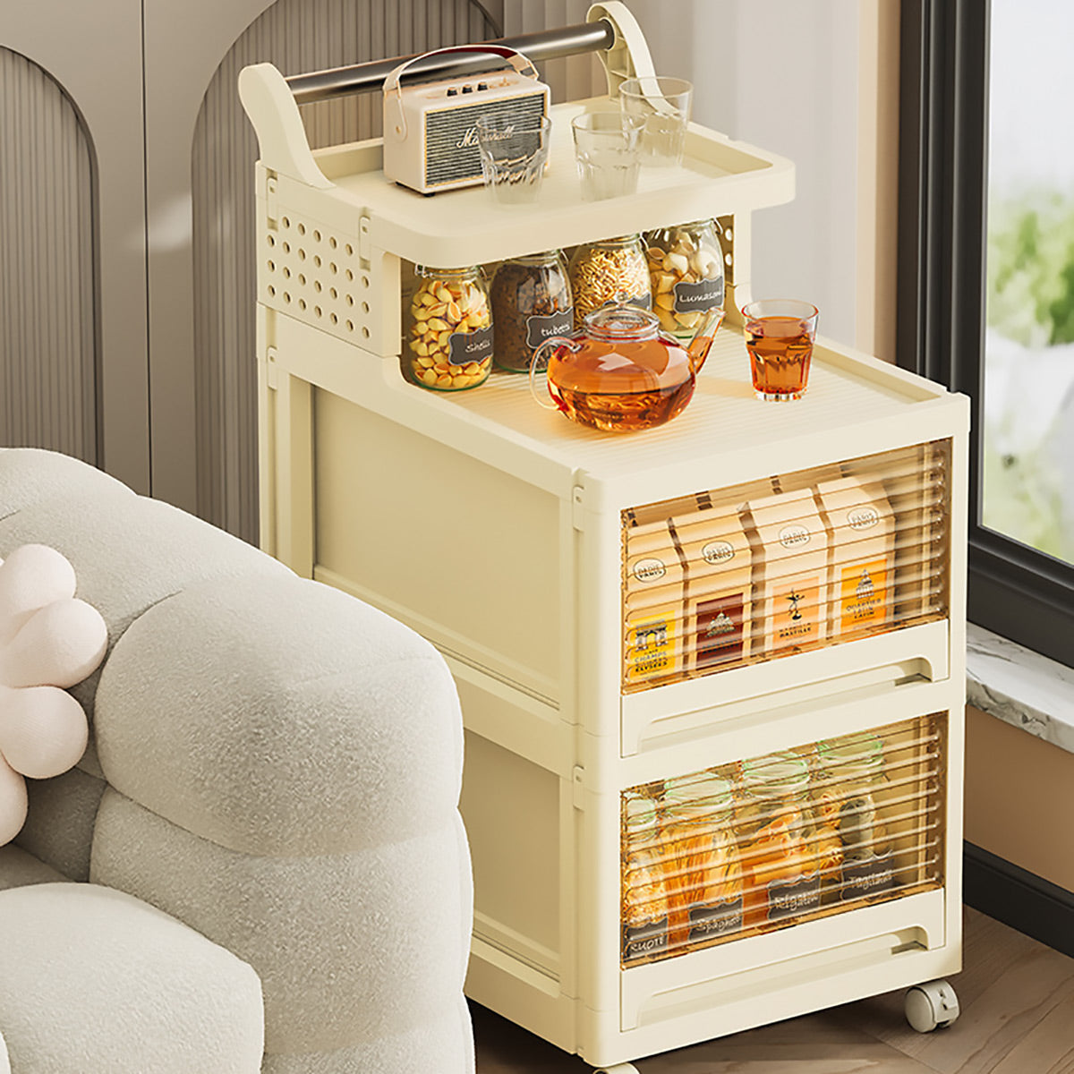4-Tier Storage Trolley Transparent Drawers on Wheels
