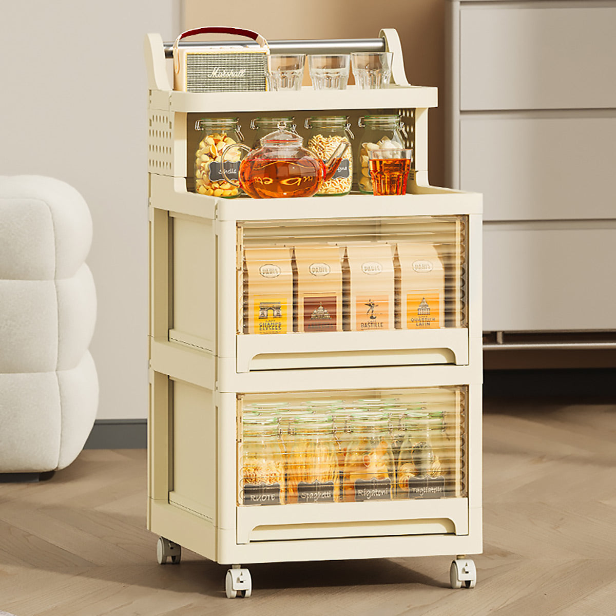 4-Tier Storage Trolley Transparent Drawers on Wheels