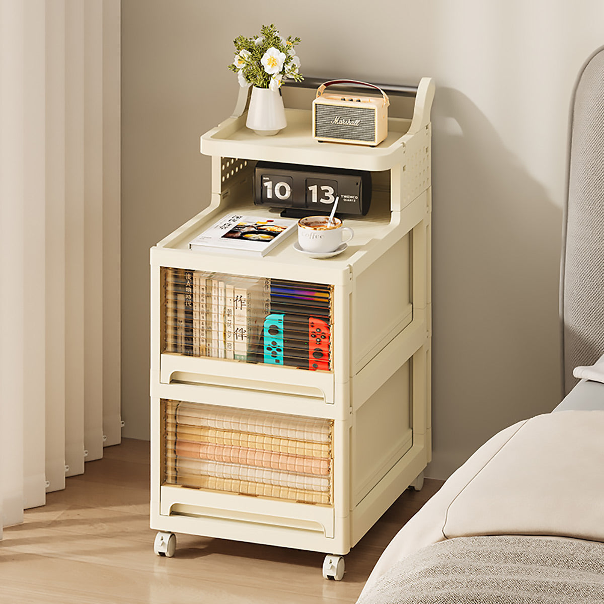 4-Tier Storage Trolley Transparent Drawers on Wheels