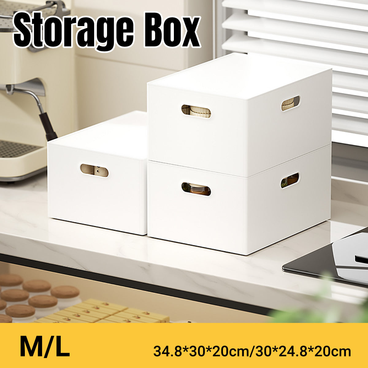 Portable White Storage Box with Handles Home Office