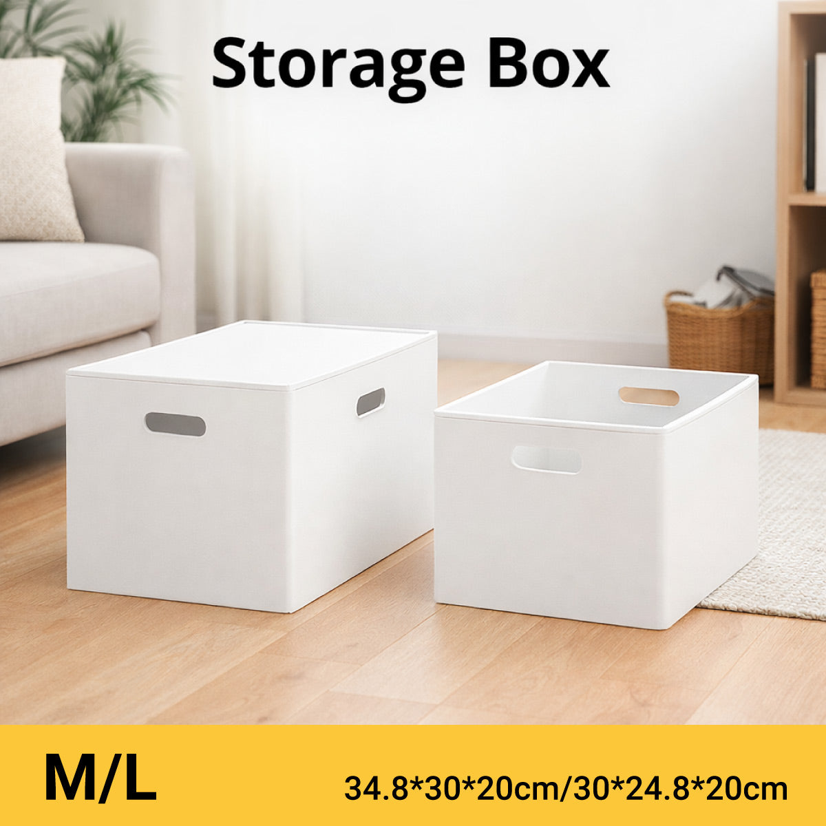 Portable White Storage Box with Handles Home Office