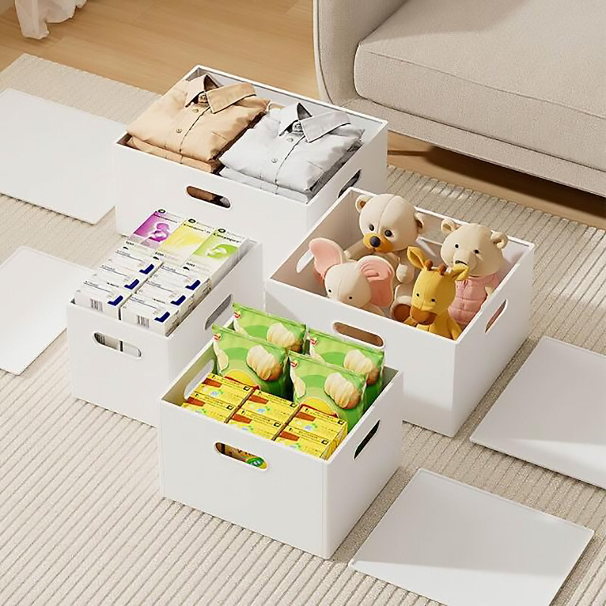 Portable White Storage Box with Handles Home Office