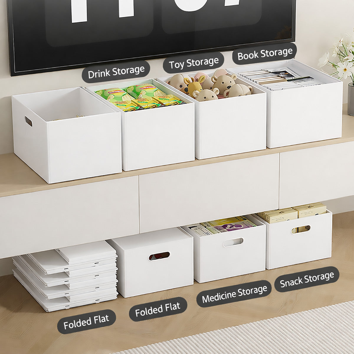 Portable White Storage Box with Handles Home Office