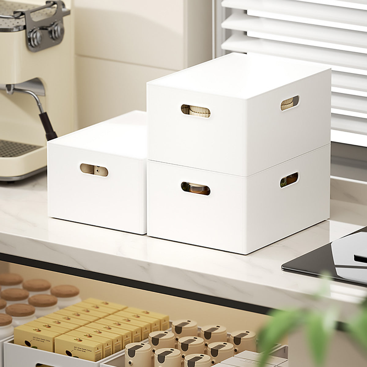 Portable White Storage Box with Handles Home Office