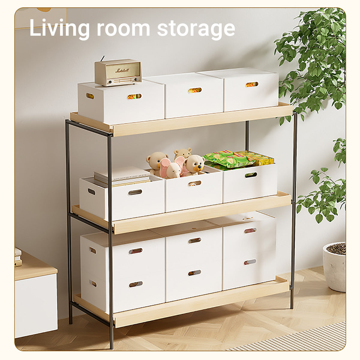 Portable White Storage Box with Handles Home Office