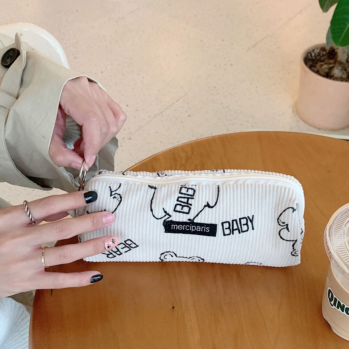 Pencil Case Organiser Bag Large Capacity Corduroy Zipper