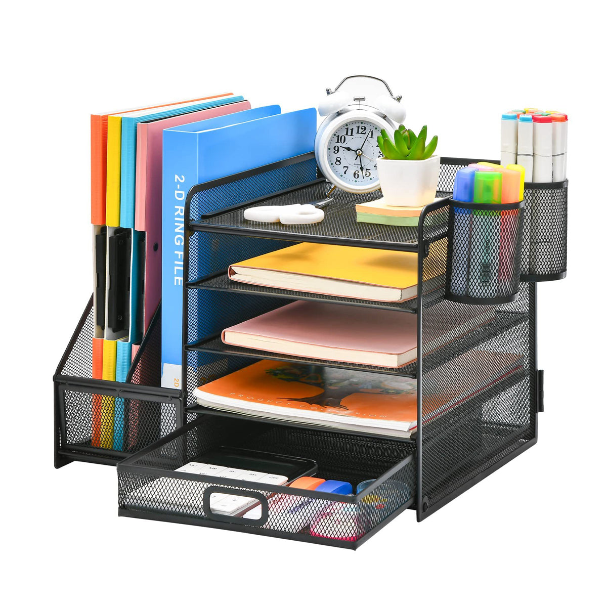Multi-Tier Desktop File Organizer Metal Mesh Drawer