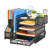 Multi-Tier Desktop File Organizer Metal Mesh Drawer
