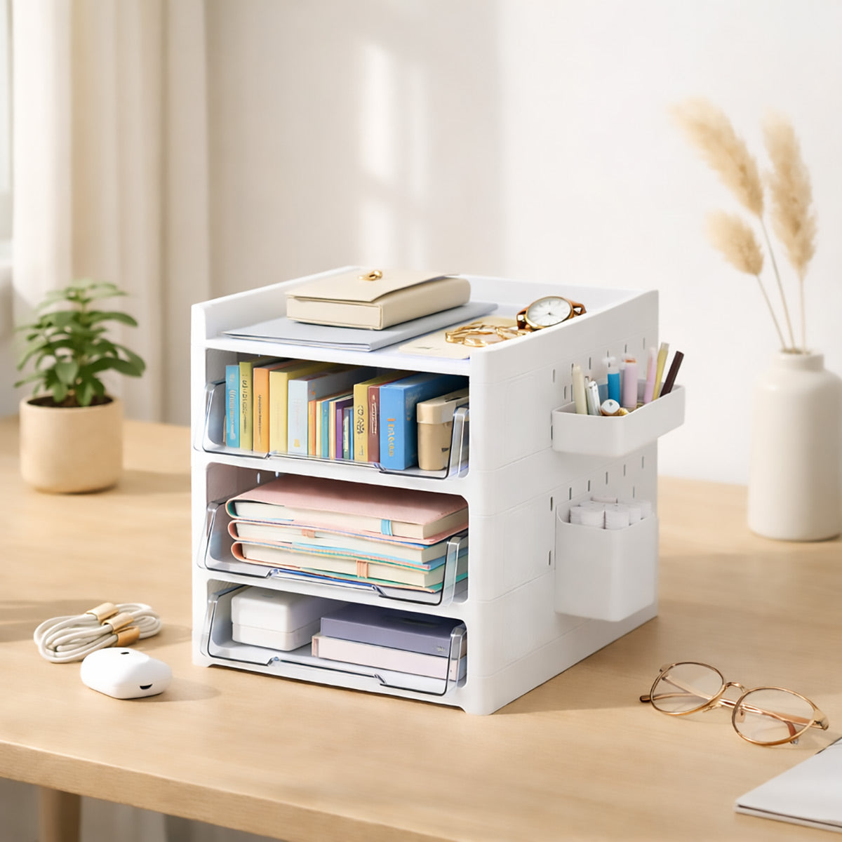Desktop Pegboard Organiser Transparent Drawers