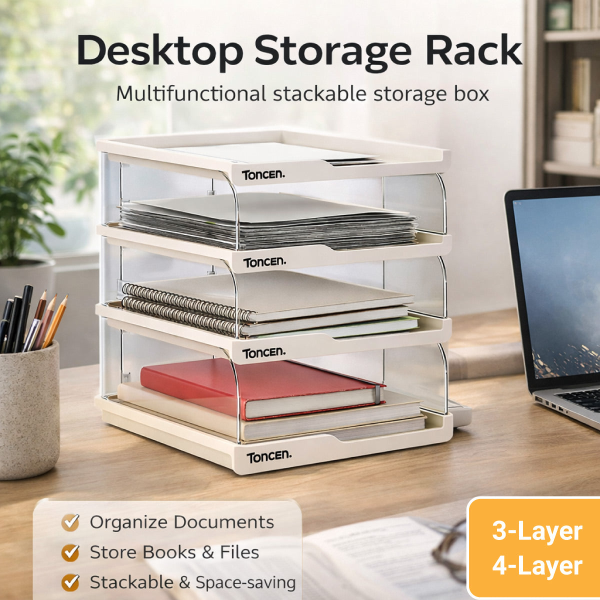 Stackable Desktop File Tray Organiser for A4 Documents