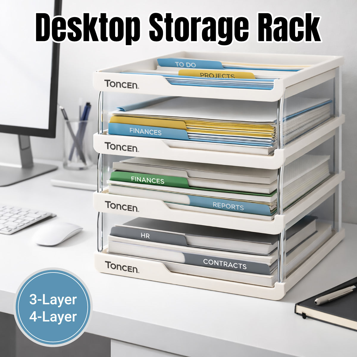 Stackable Desktop File Tray Organiser for A4 Documents