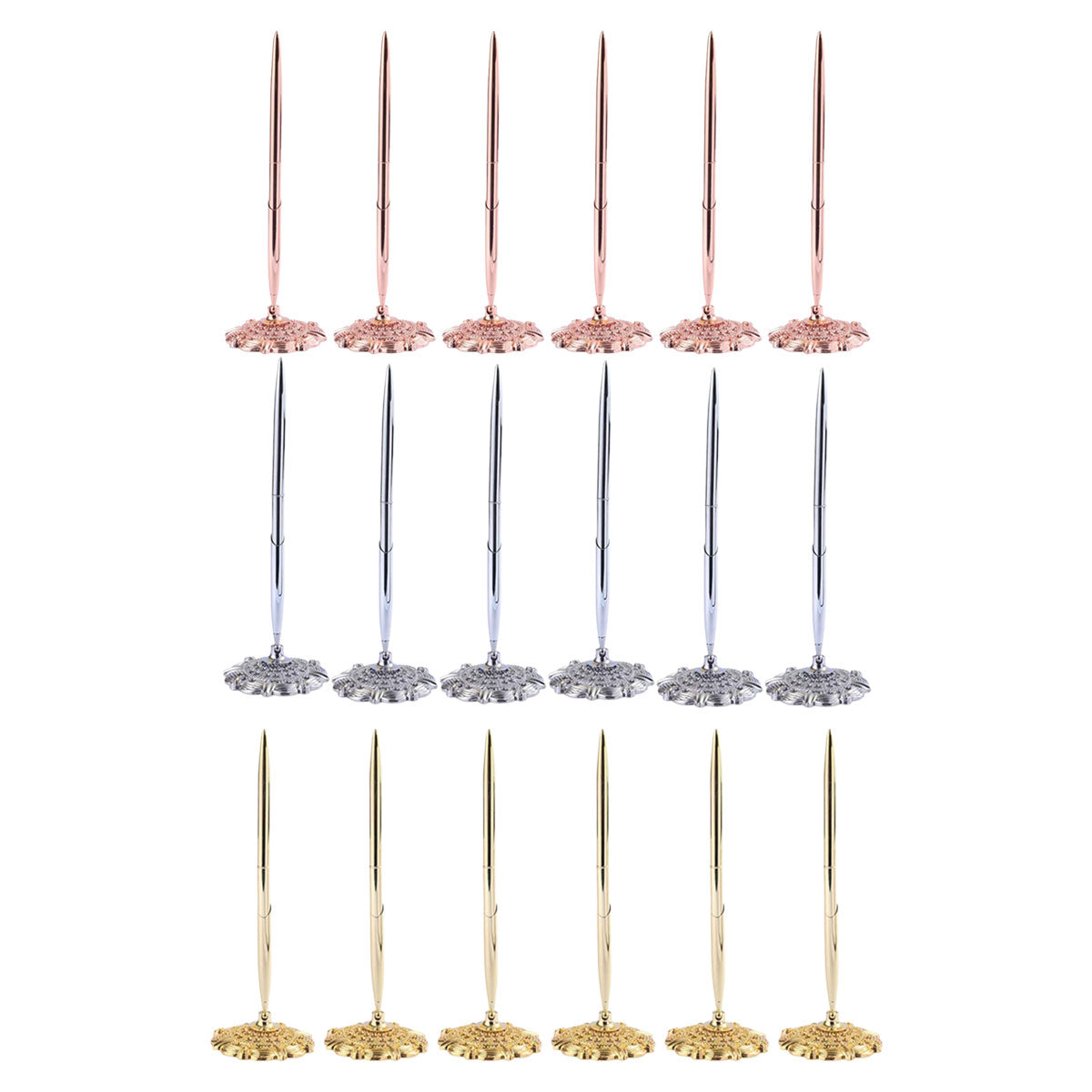 6 Pcs Ballpoint Pen Set with Plum Blossom Base Metal