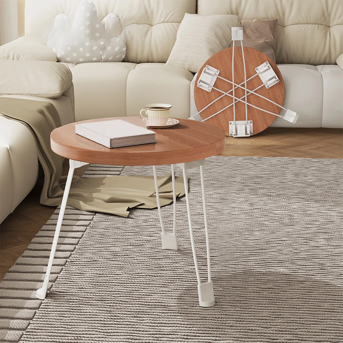 Folding Small Round Table with Steel Legs and Compact Design