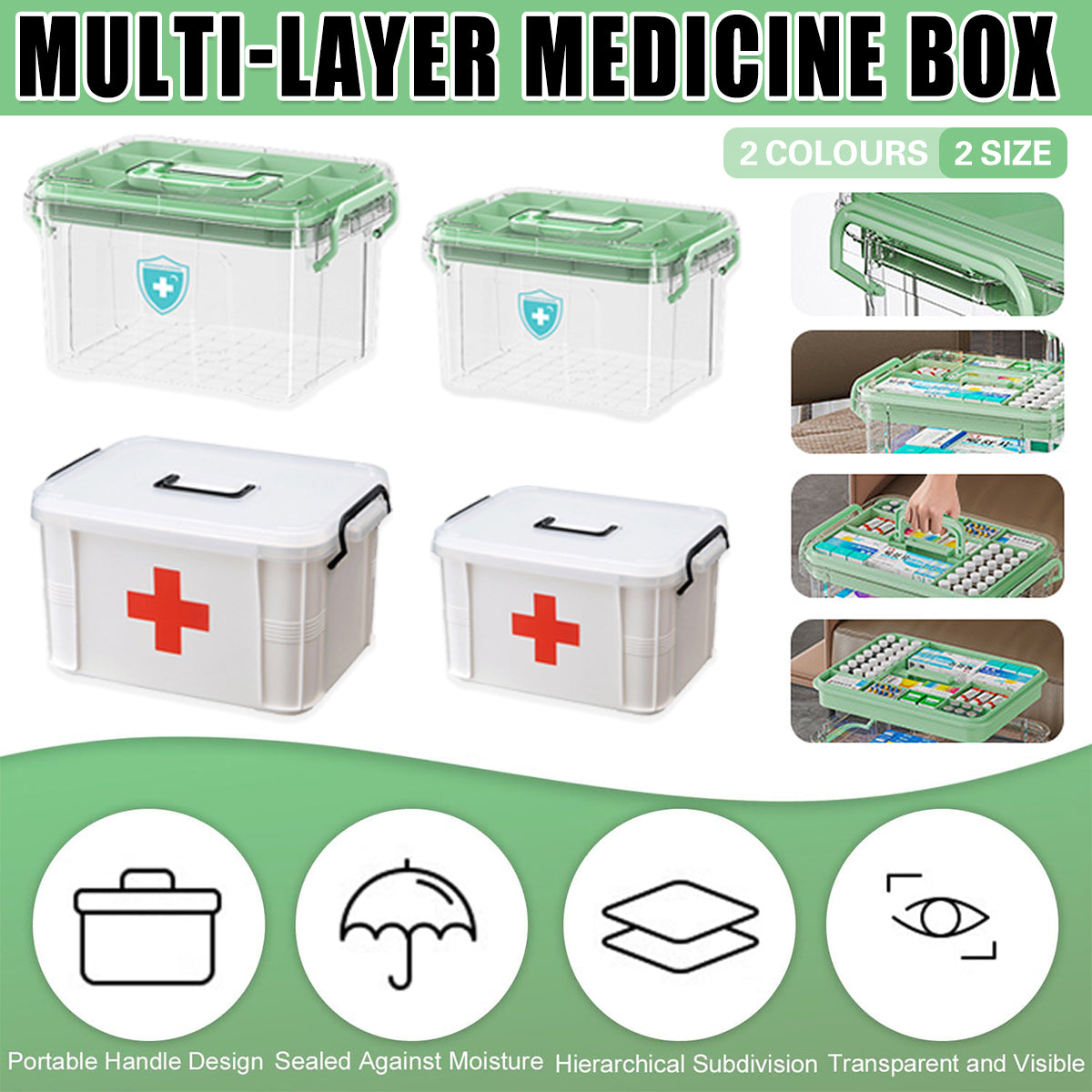 Transparent Medicine Cabinet with Dividers 2 Sizes