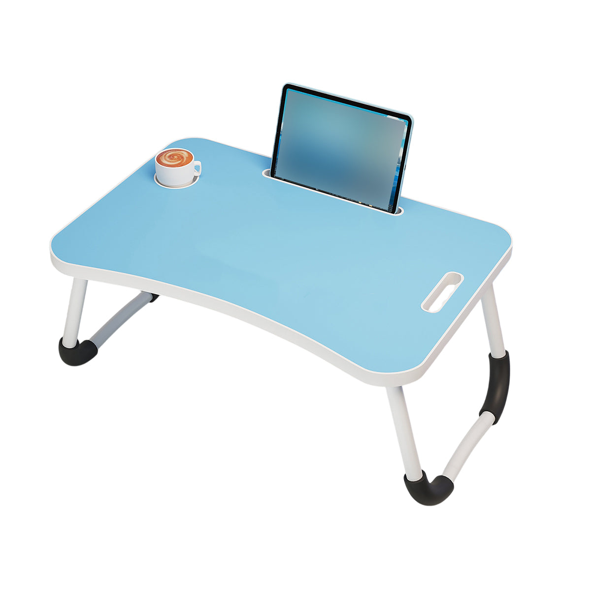 Foldable Bed Side Table with Cup Holder and Device Slot for Home Use