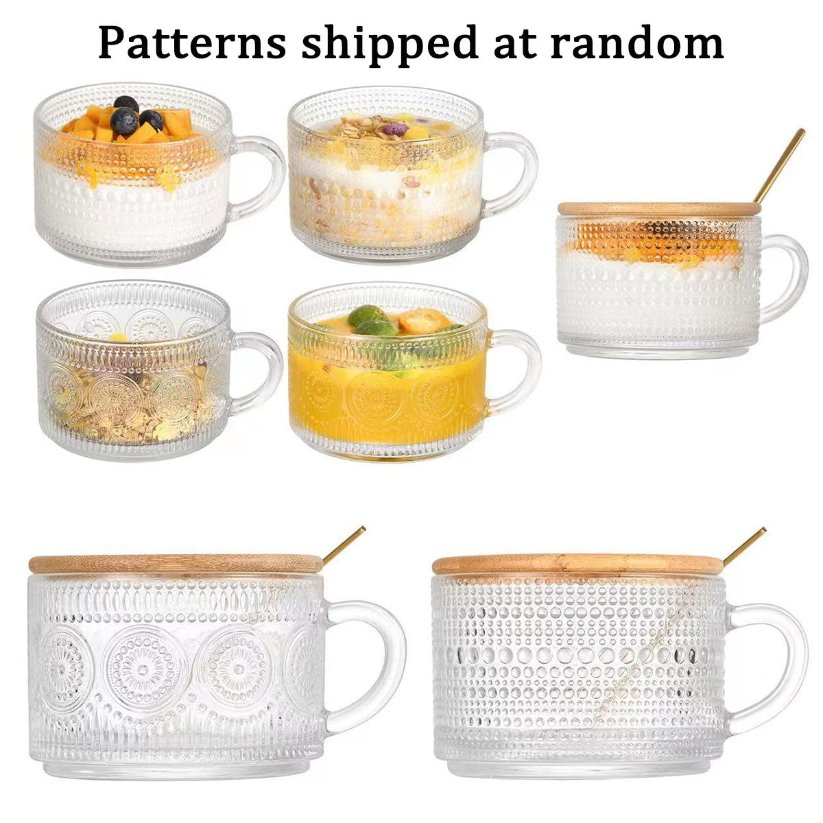 4pcs Embossed Glass Coffee Cups 14oz with Lids