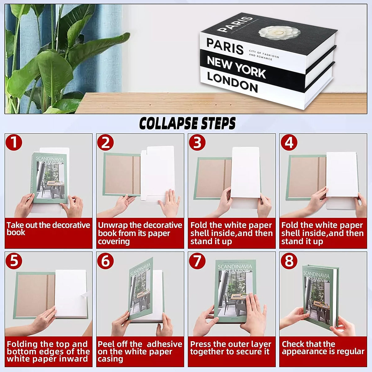 3 Pcs Foldable Fake Books Set with City Theme